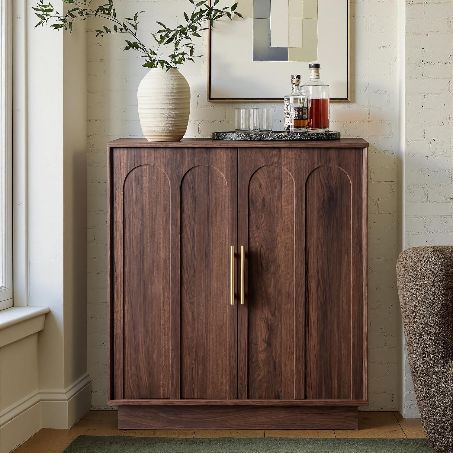 Home Bar And Cabinet - Liquor Cabinet with 3 Stemware Racks,