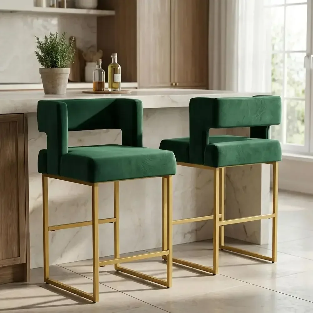 Set of 2 Green Velvet Bar Stoo - Home Bar Stools 评论和价格