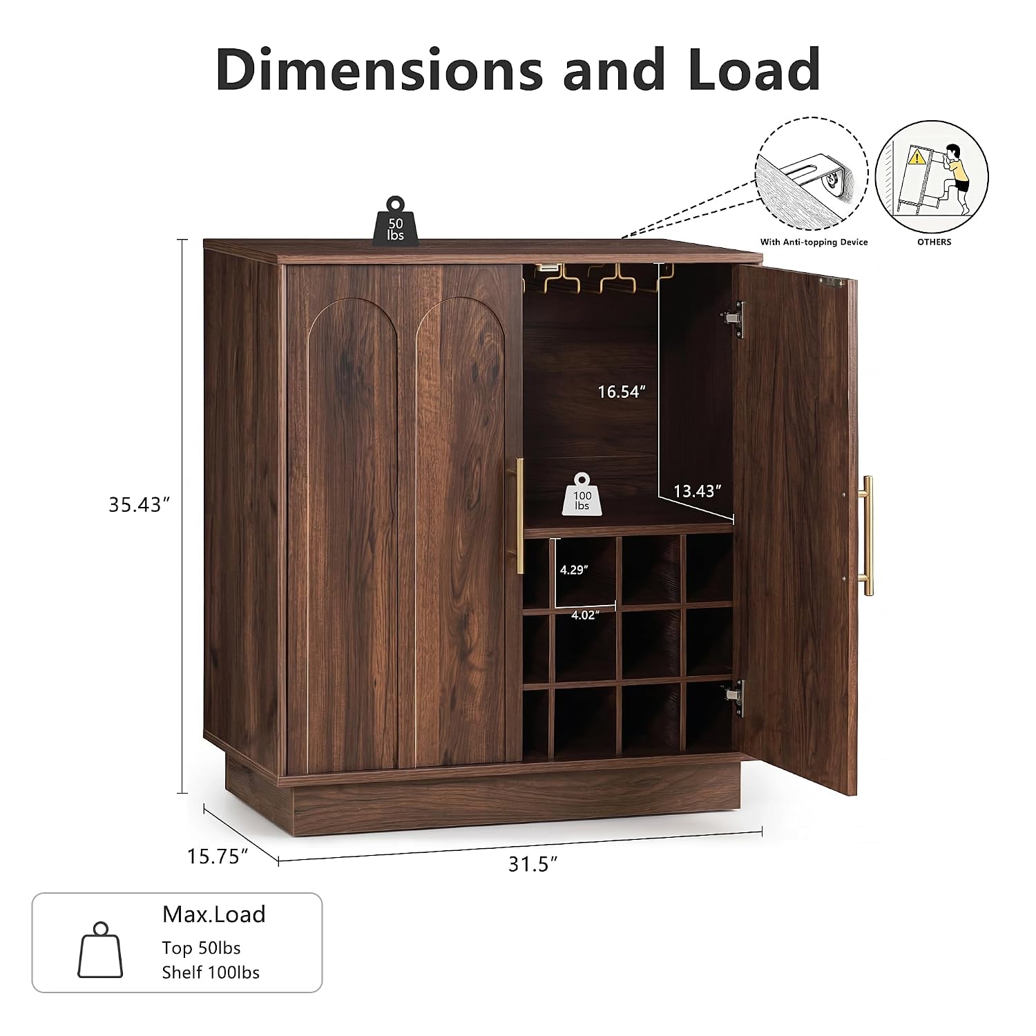 Liquor Cabinet with 3 Stemware - Home Bar And Cabinet 评论和价格