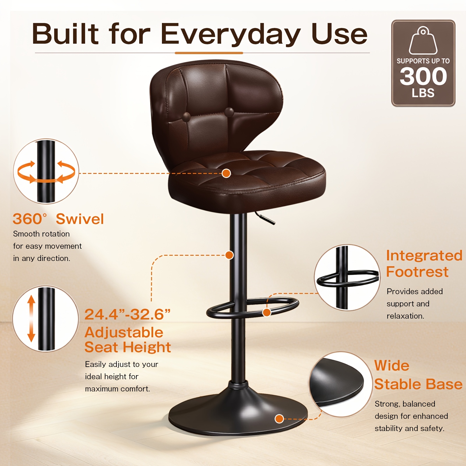 Swivel Height Adjustable Bar S - Home Bar Stools 评论和价格