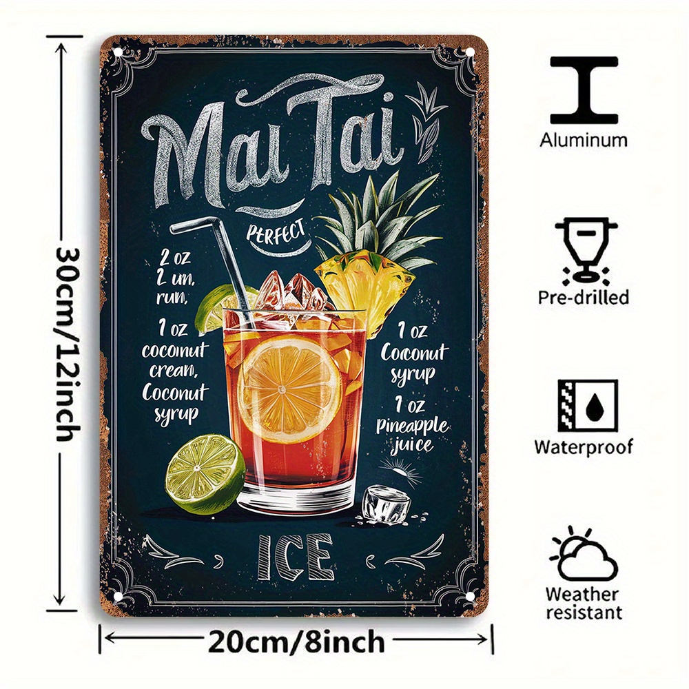 1pc Vintage Mai Tai Recipe Ing - Home Bar Lounge 评论和价格