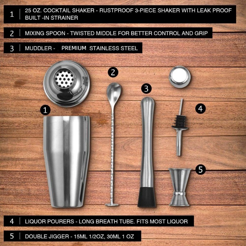 5-Piece Stainless Steel Bar Mi - Boston Shaker Set 评论和价格
