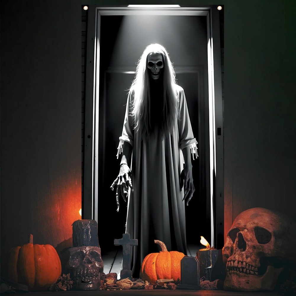 Scary Ghost Halloween Door Cur - Home Bargains 评论和价格
