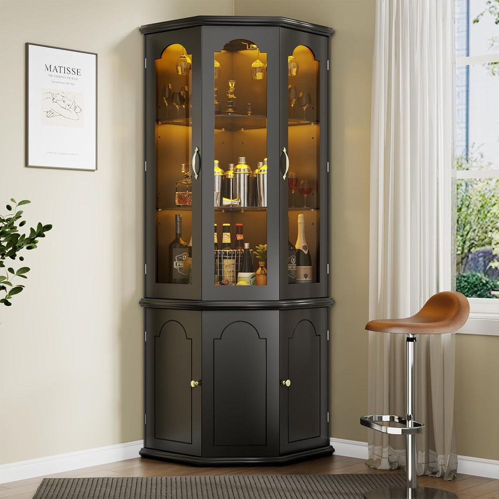 Illuminated Bar Cabinet with T - Home Bar Shelves 评论和价格