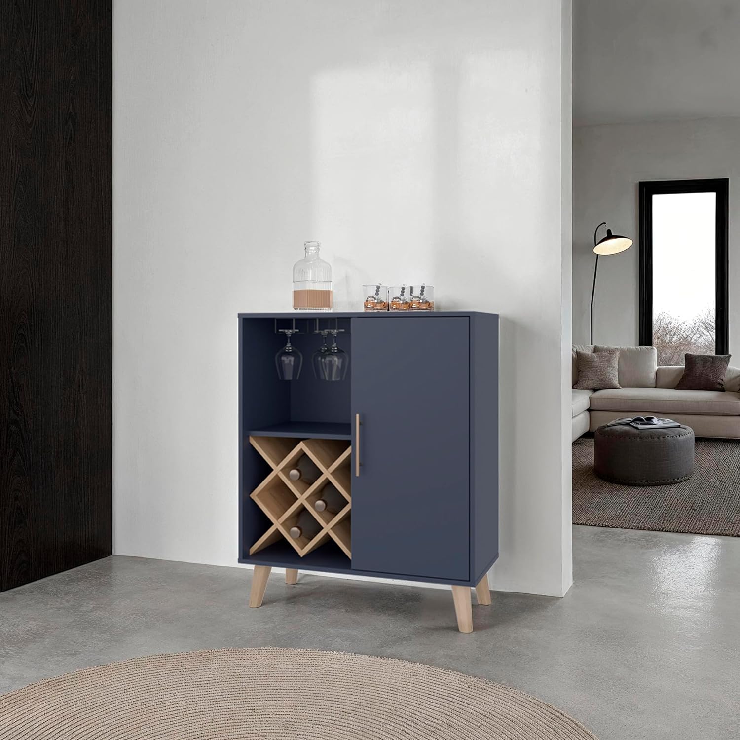 Oak Blue Bar Cabinet 4 Shelves - Home Bar And Cabinet 评论和价格