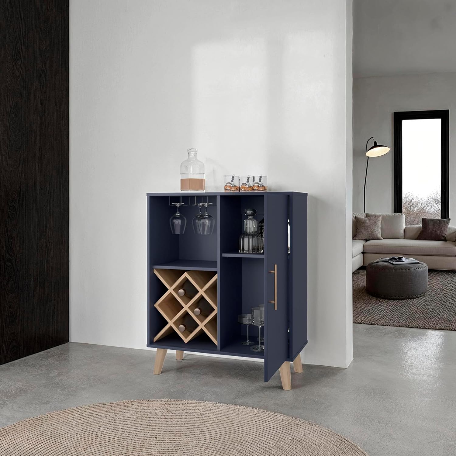 Oak Blue Bar Cabinet 4 Shelves - Home Bar And Cabinet 评论和价格